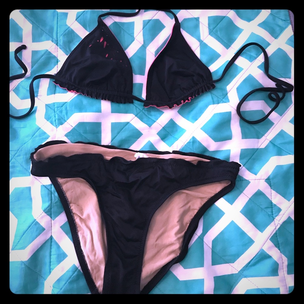 Black J. Crew bikini with reversible top.